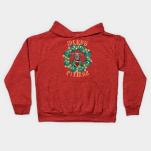 Merry Pitmas Pitbull Glowing Wreath And Candy Canes Kids Hoodie